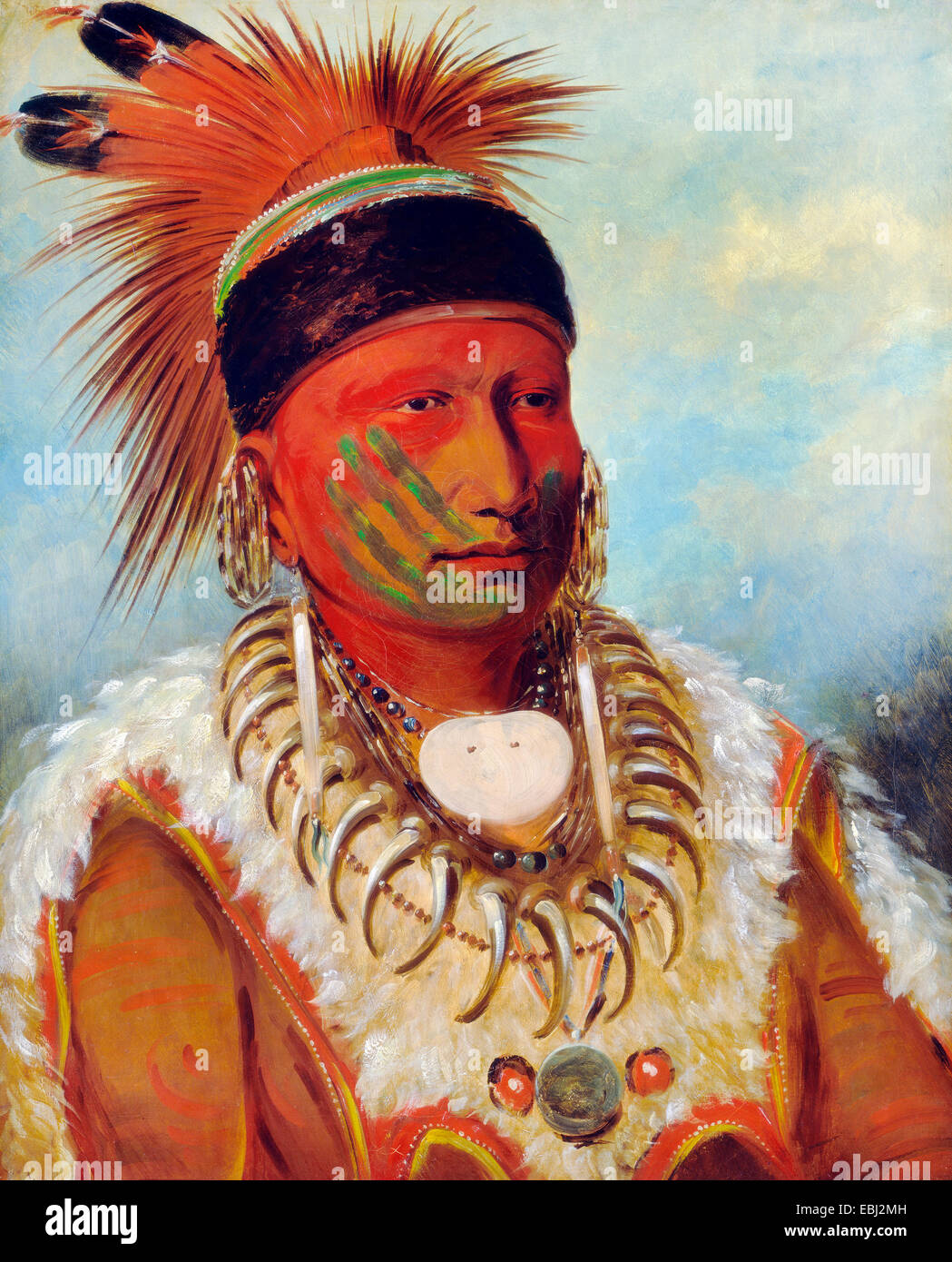 George Catlin, The White Cloud, Head Chief of the Iowas 1844-1845 Oil on canvas. National Gallery of Art, Stock Photo