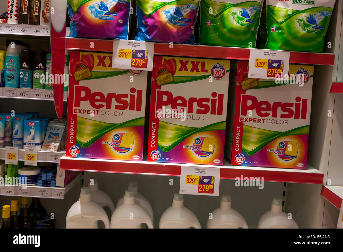 washing powder shelf in a supermarket Czech Republic Stock Photo