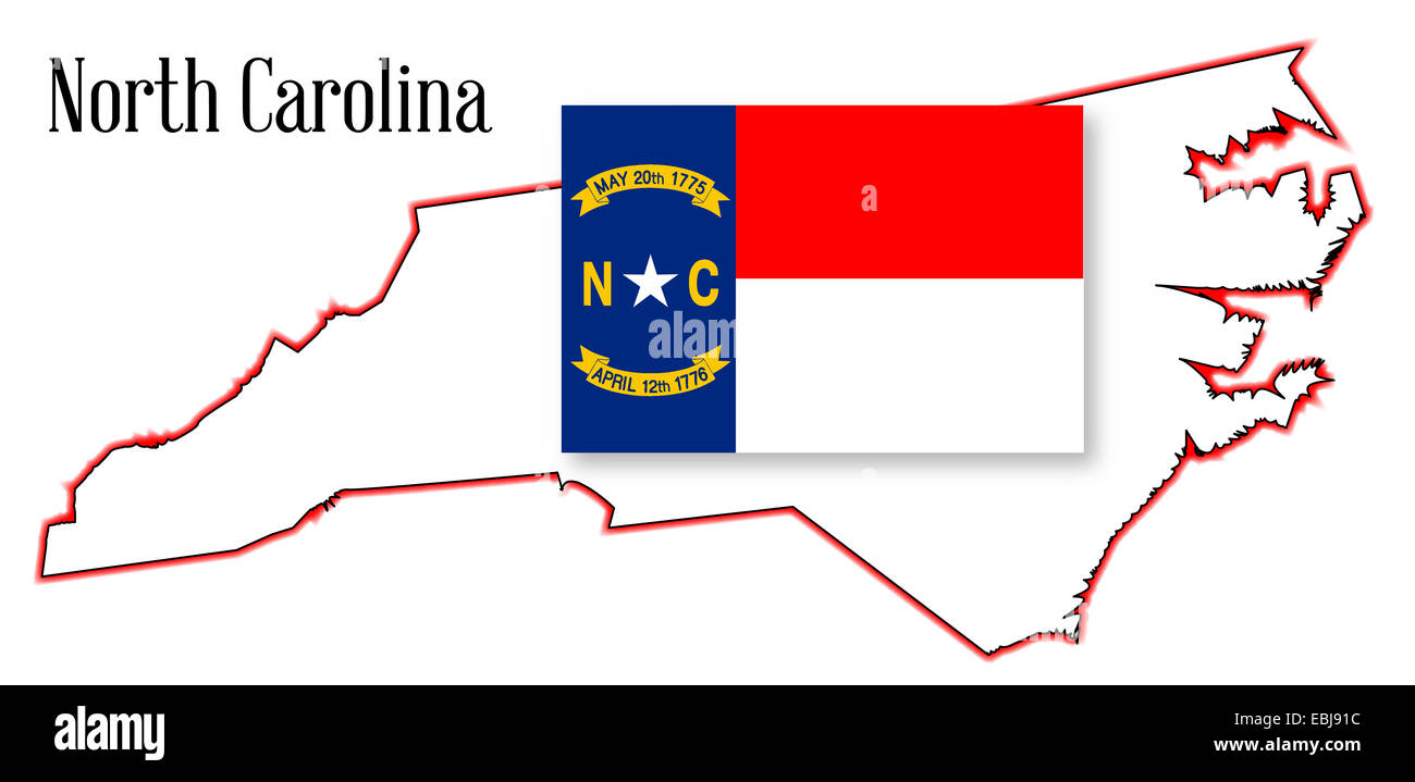 Outline map of the state of North Carolina with flag inset Stock Photo ...