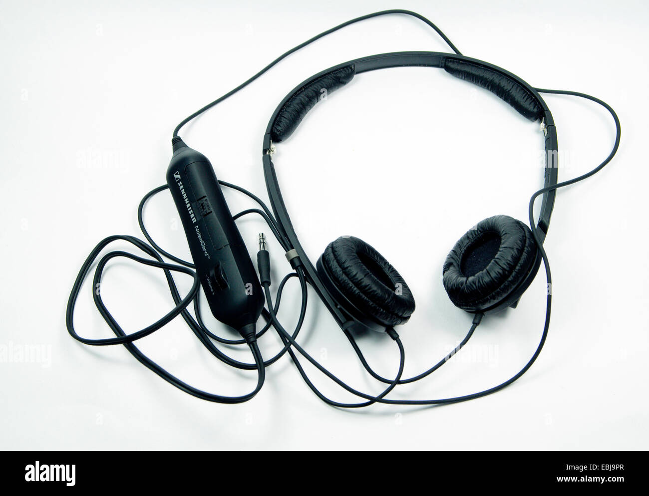 Pair of noise isolating headphones. Stock Photo