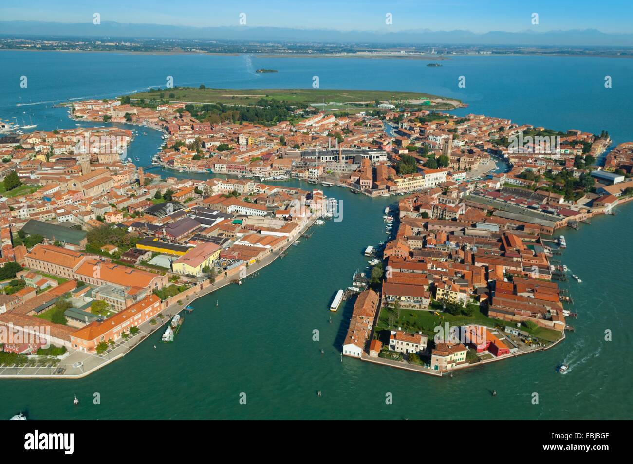 Aerial view of Murano island, Venice lagoon, Italy, Europe Stock Photo