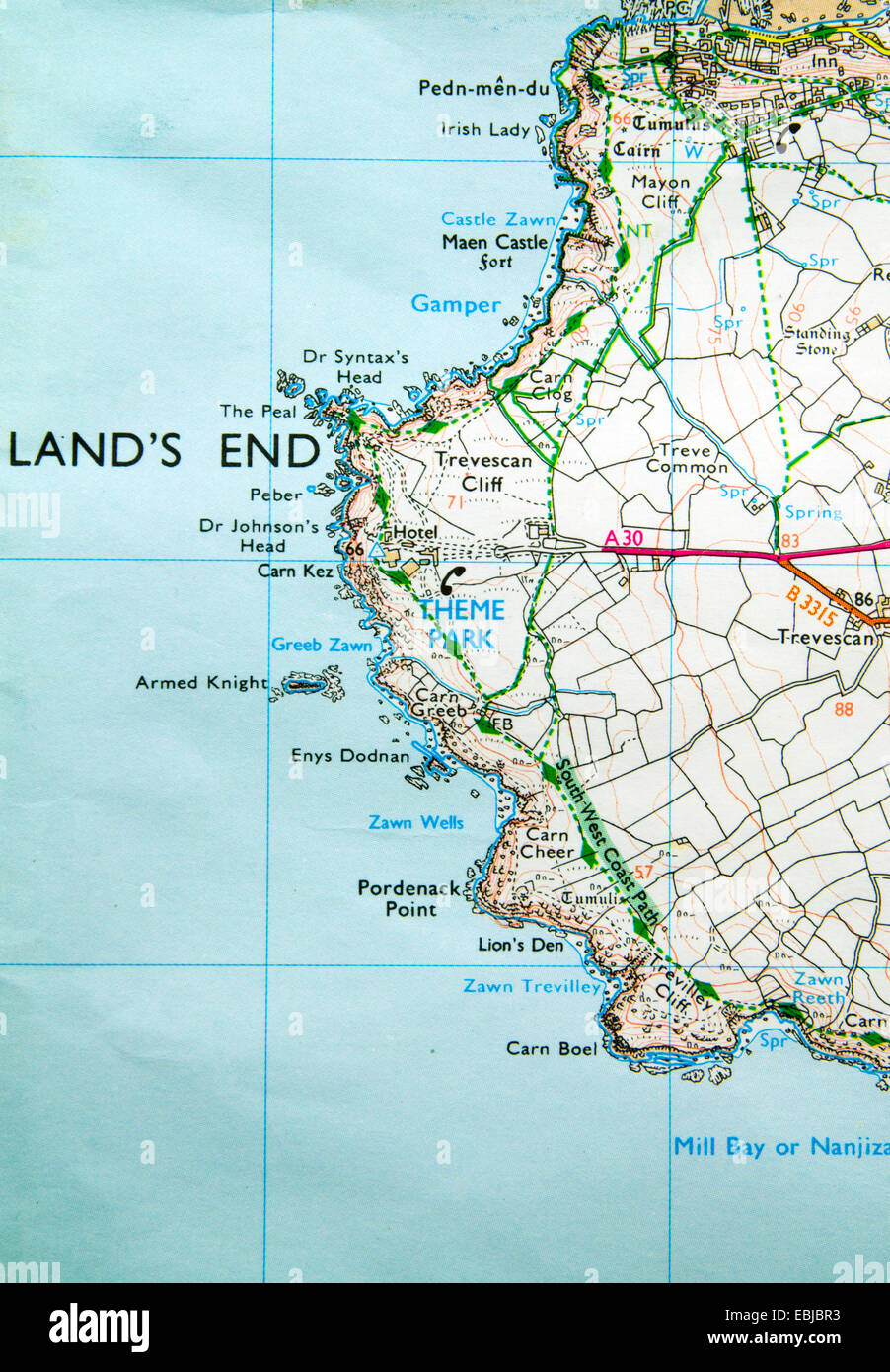 Ordnance Survey Map of Lands End, Cornwall, England Stock Photo - Alamy