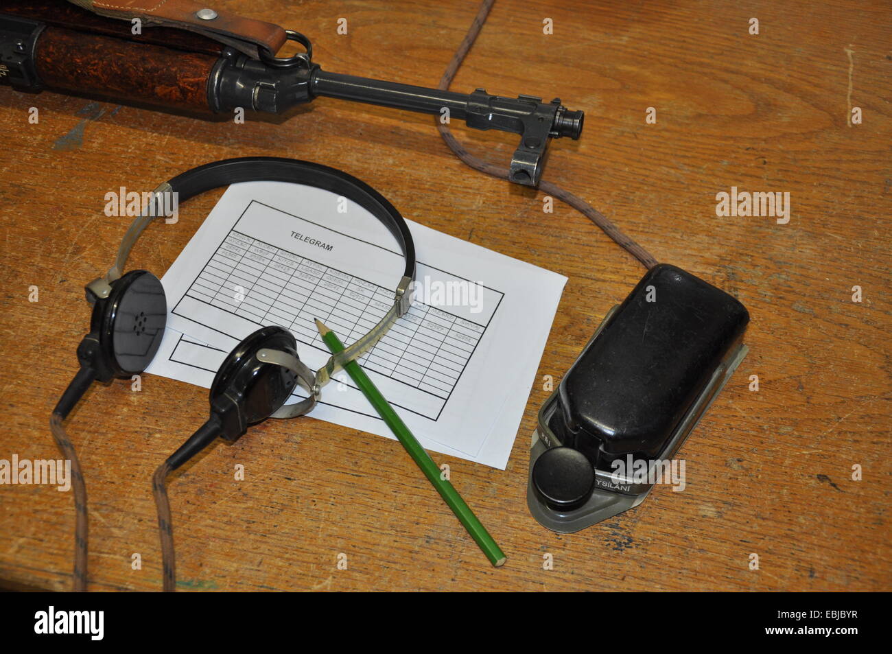 Telegraph transmitter with a gun Stock Photo