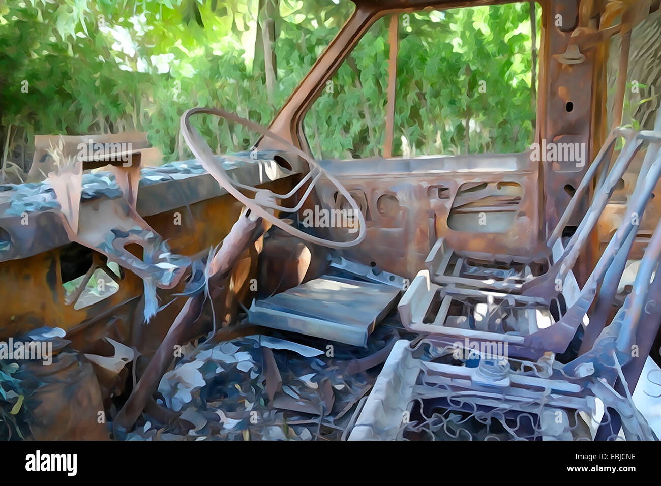 Car ruin digitally altered. Patagonia. Argentina Stock Photo Alamy