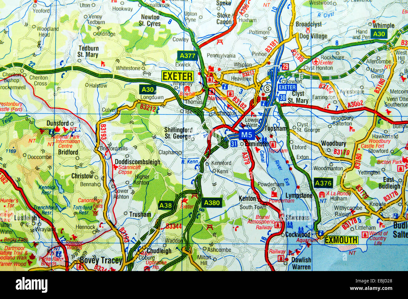 Road Map of Devon, England. Stock Photo