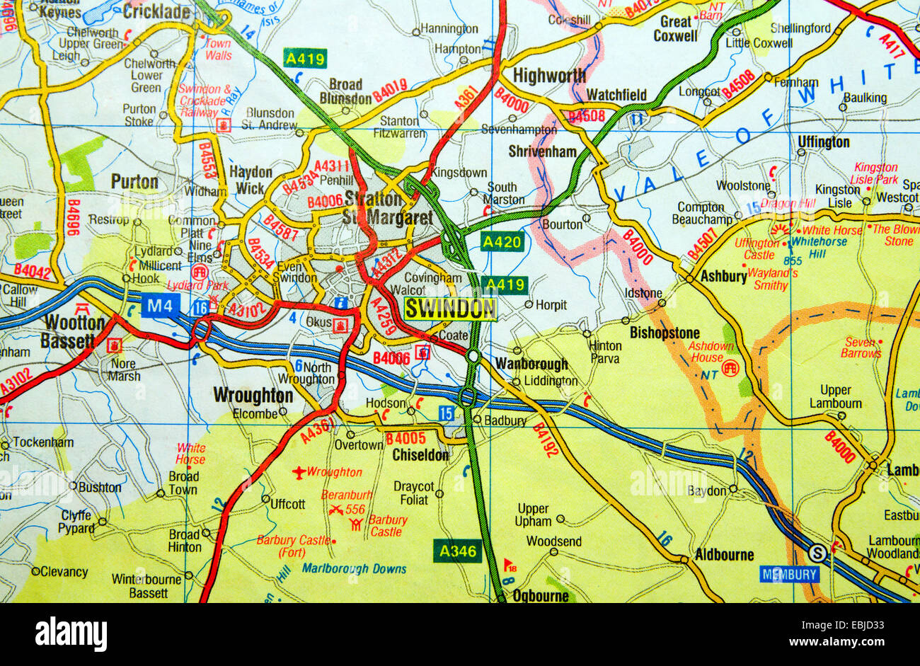 Road Map of Swindon, Wiltshire, England Stock Photo