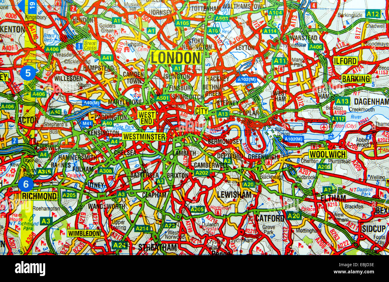 Road Map of London Stock Photo