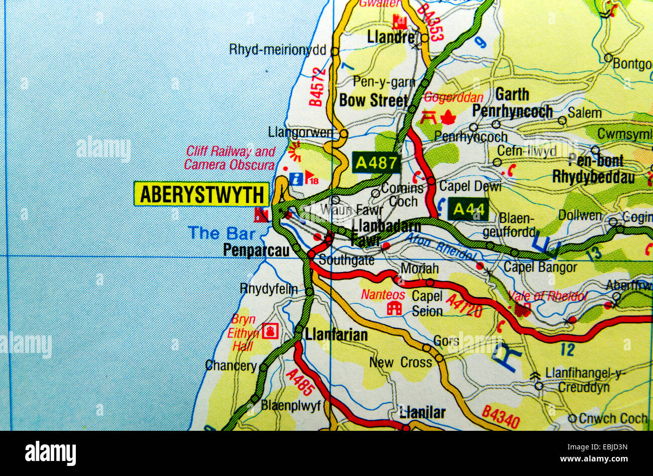 Road Map of Aberystwyth, Wales. Stock Photo