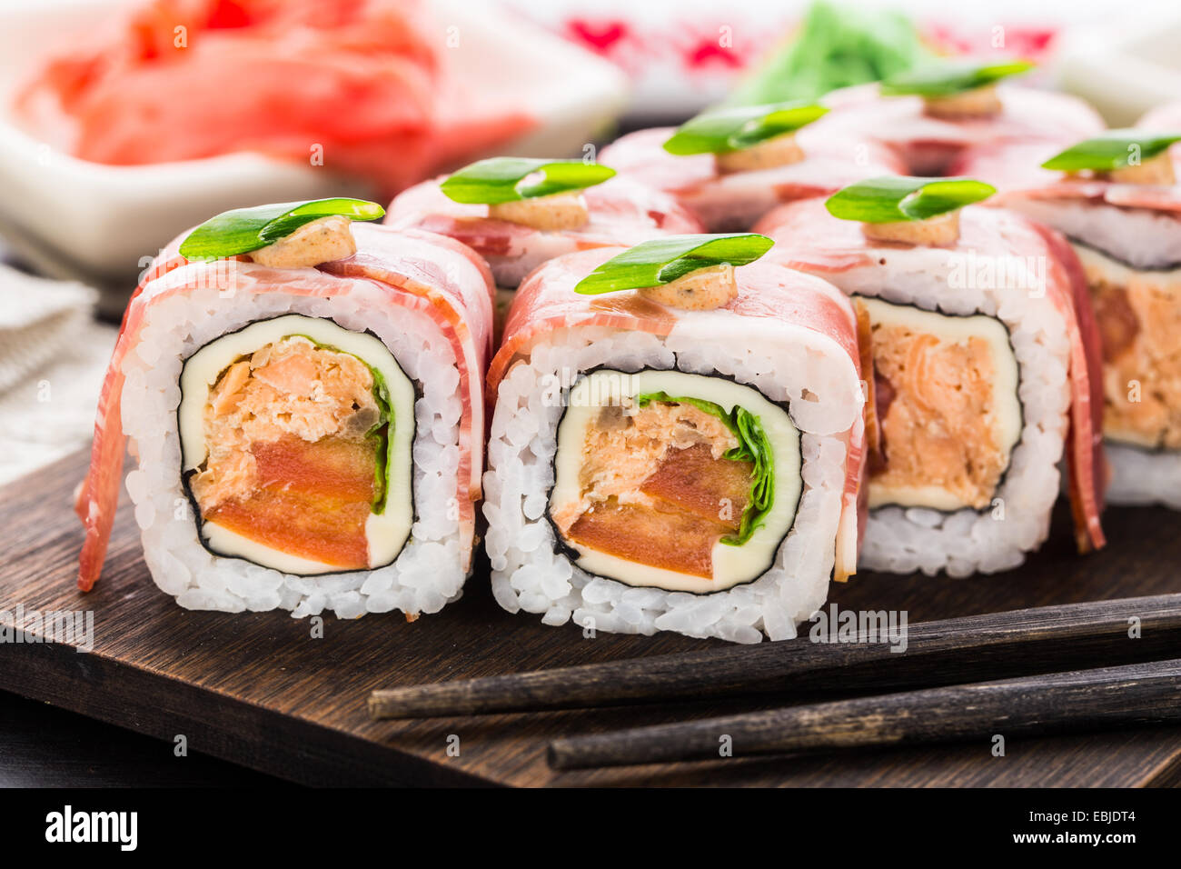 Sushi Roll With Bacon Stock Photo Alamy