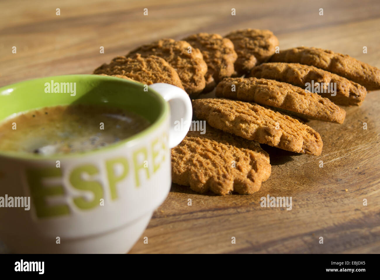 Italian breakfast: aromatic coffee espresso with cookies Stock Photo