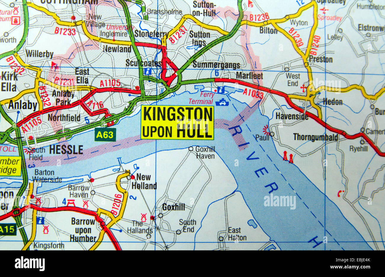 Road Map of Kingston Upon Hull, England Stock Photo: 76008931 - Alamy