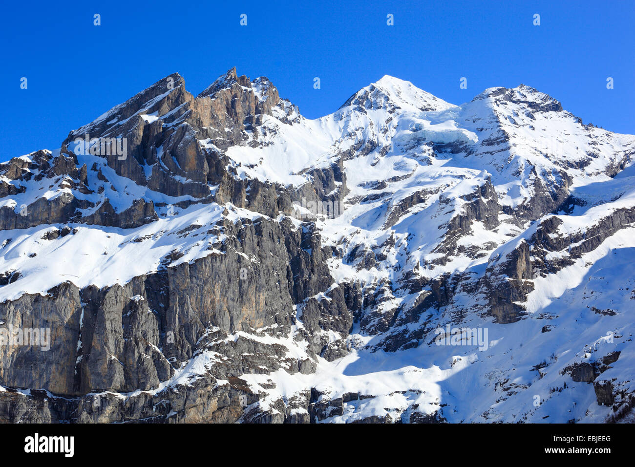 Blueemlisalp Rothorn, Blueemlisalphorn and Oeschinenhorn of Bernese Alps, Switzerland Stock Photo