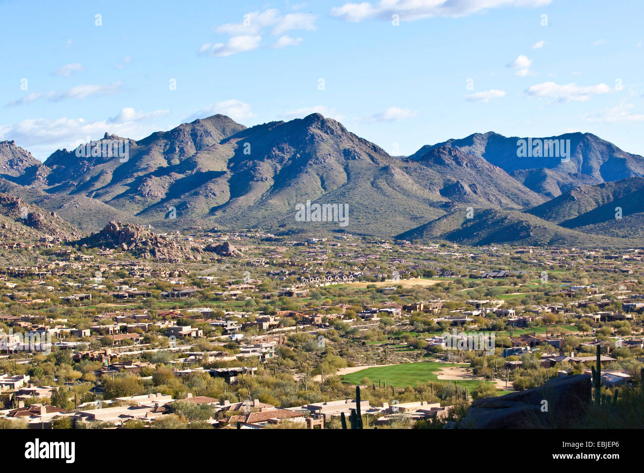 view from Pinnacle Peak to Scottsdale and Boulder pass, USA, Arizona, Scottsdale Stock Photo