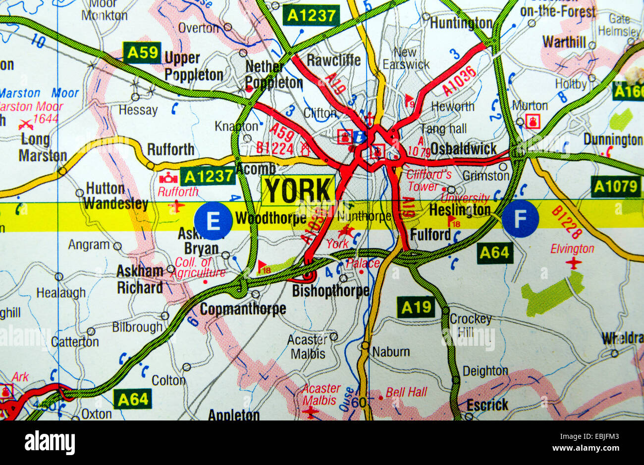 Road Map of York, England. Stock Photo