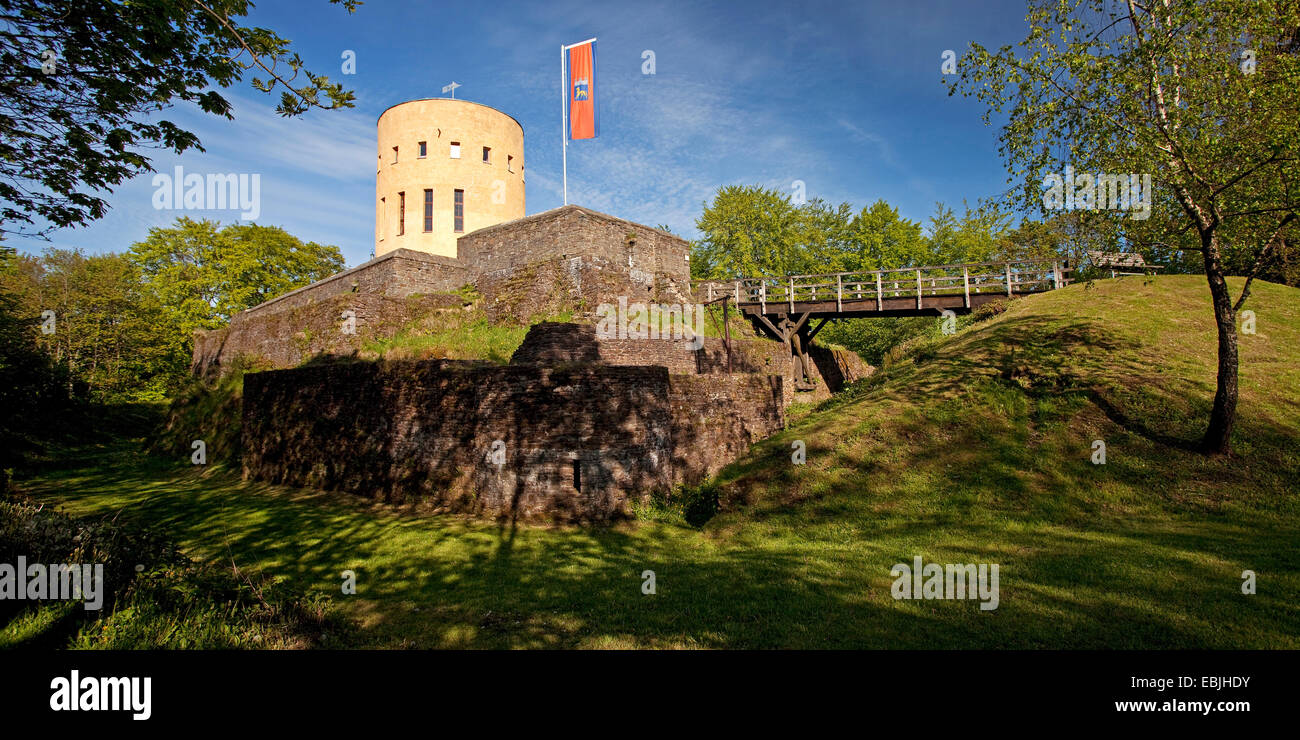 the ruin of the Ginsburg high above the district Grund, Germany, North Rhine-Westphalia, Siegerland, Hilchenbach Stock Photo