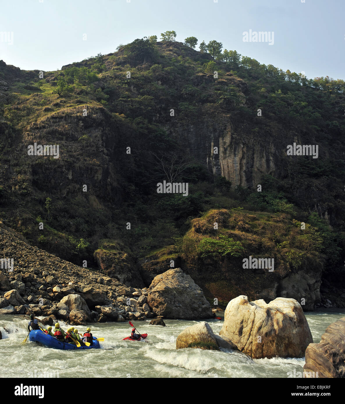 rafting in the wild water of the Gandaki River, Nepal Stock Photo