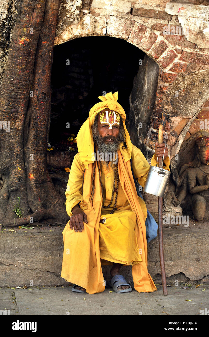 Hindu Sadhus (man living a strictly religious life) at Durbar Square, Nepal, Kathmandu Stock Photo