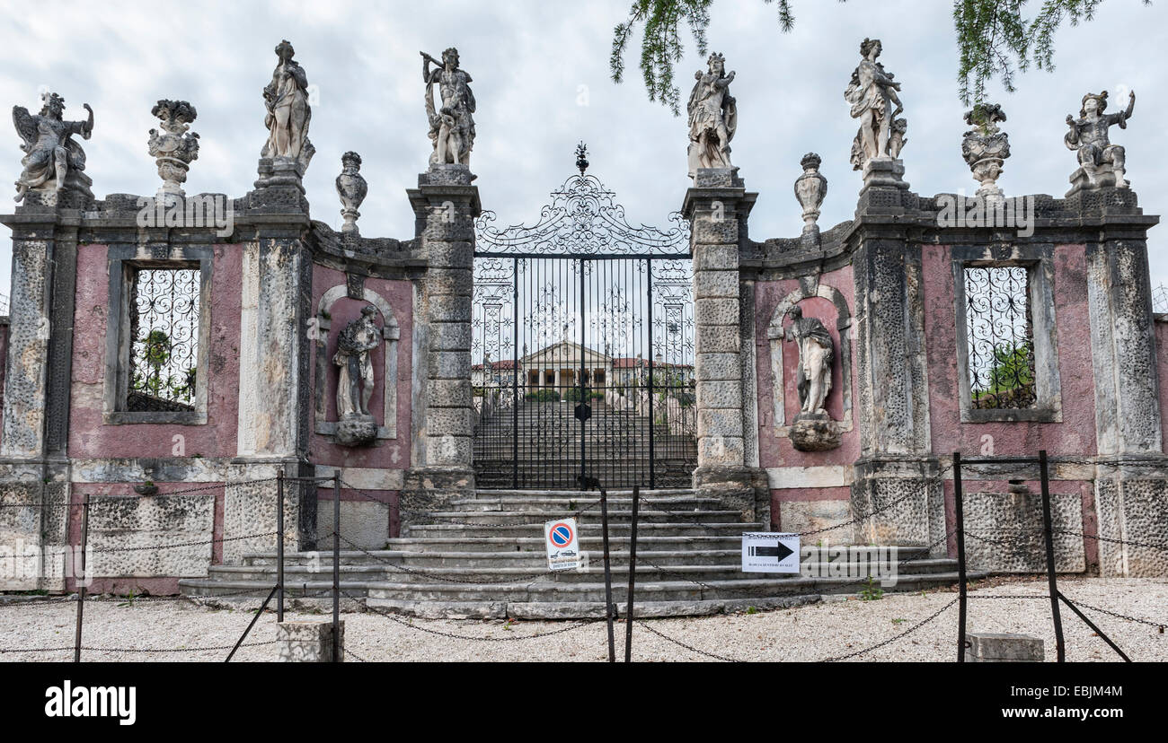 The grand entrance to Villa Piovene Porto Godi, near Vicenza, Italy, built about 1539 and attributed to Andrea Palladio Stock Photo