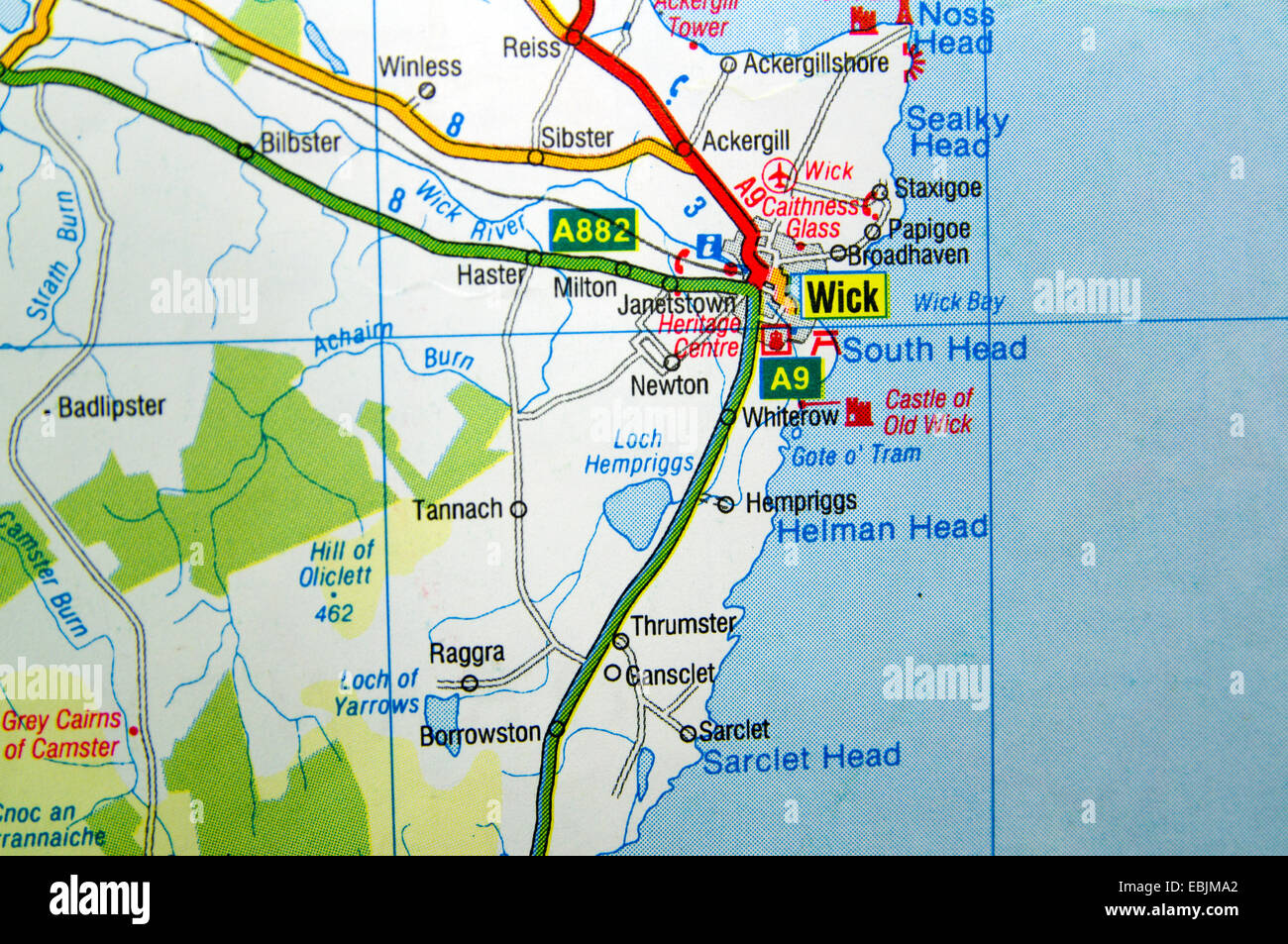 Road Map of Wick, East Coast of Scotland Stock Photo - Alamy