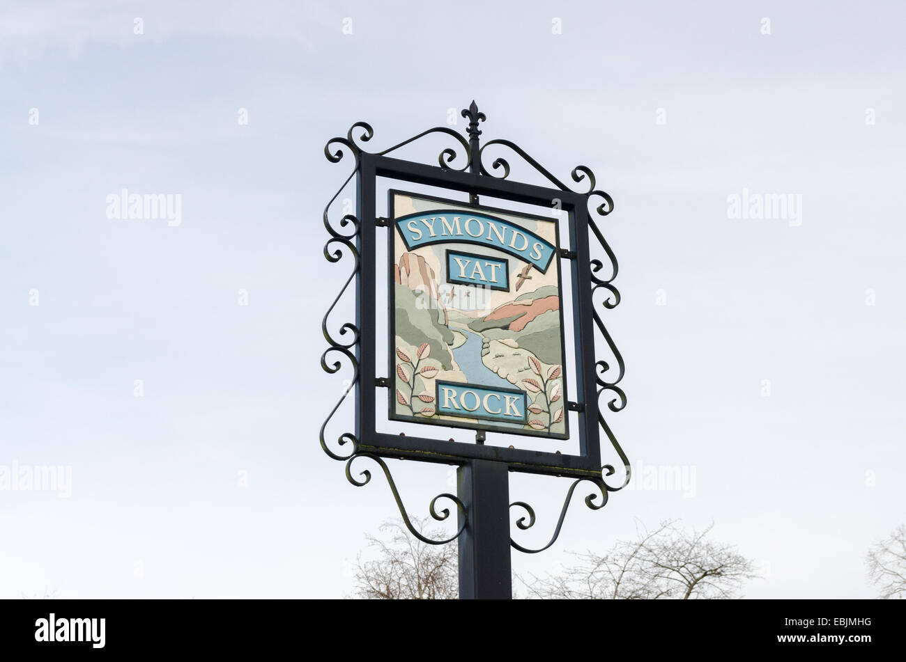 Traditional sign for Symonds Yat Rock on Gloucestershire Stock Photo