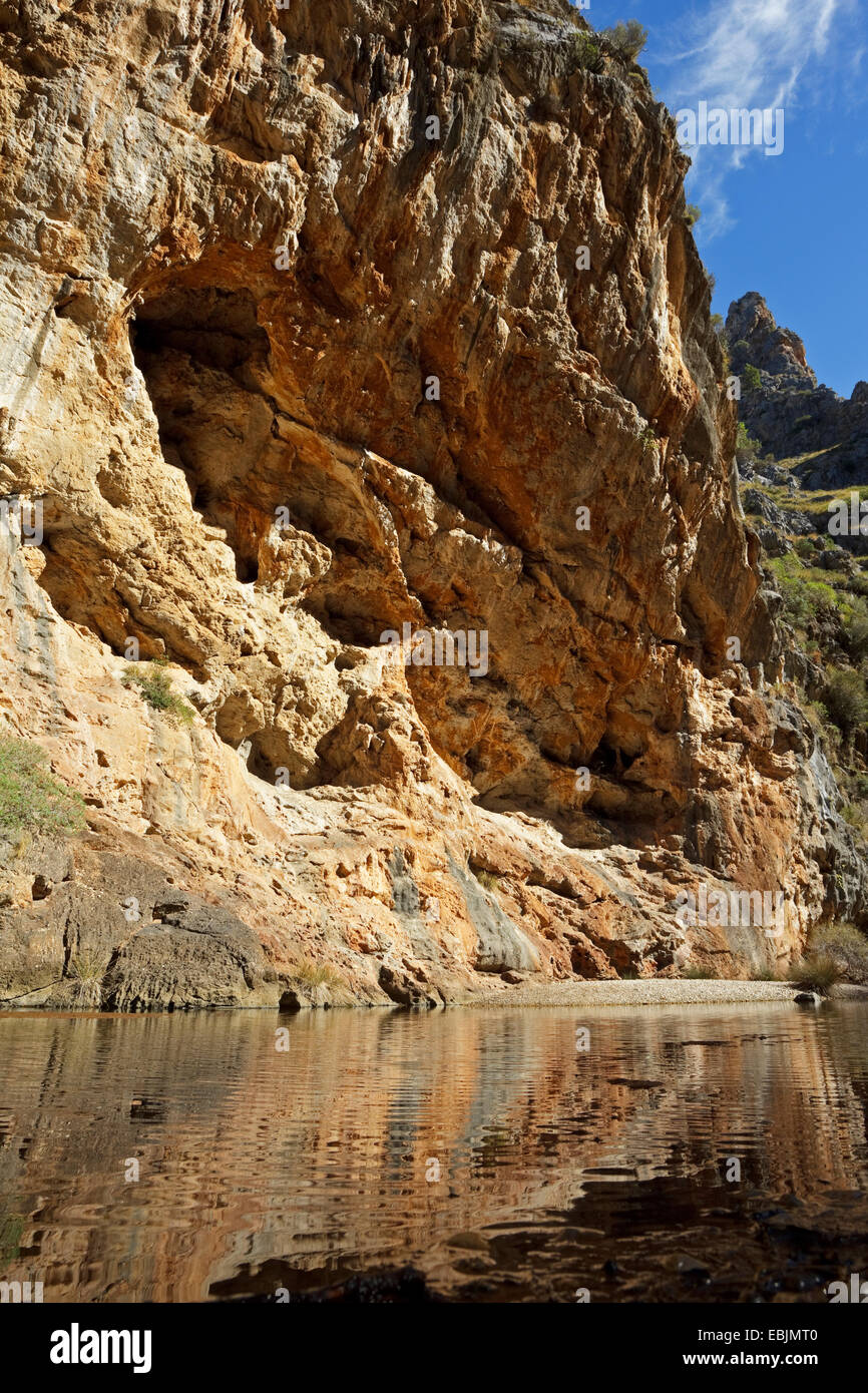 View towards the canyon Torrent de Pareis near the town of Sa Calobra in northern Mallorca autumn Stock Photo