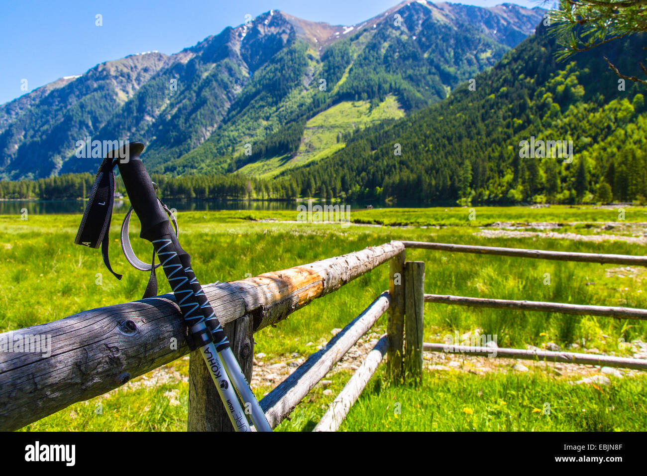 Hiking sticks in front of the mountains, Austria Stock Photo