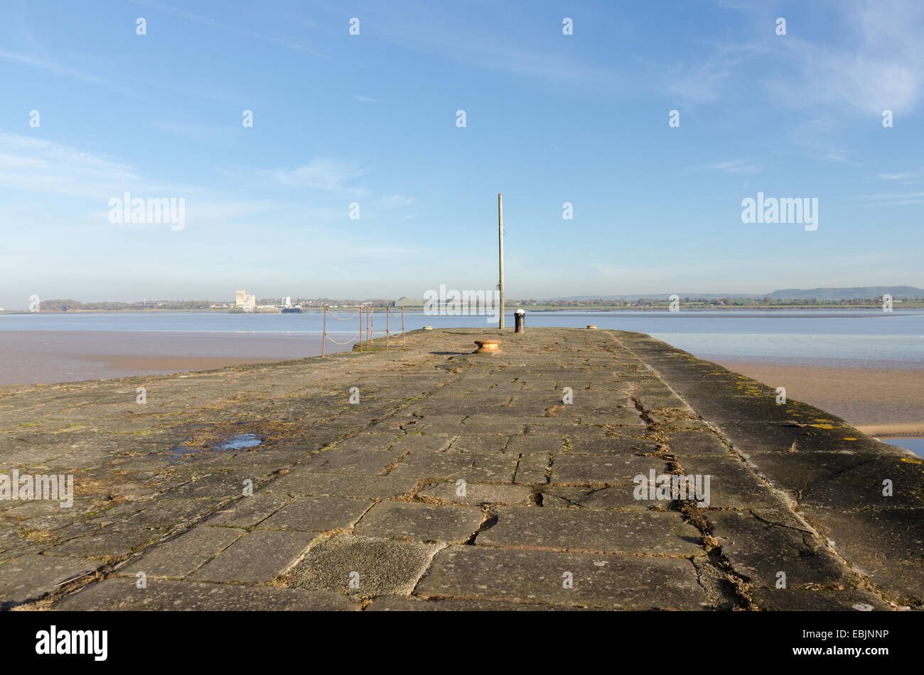 The harbour wall at Lydney Harbour on the West bank of the River Severn in Gloucestershire Stock