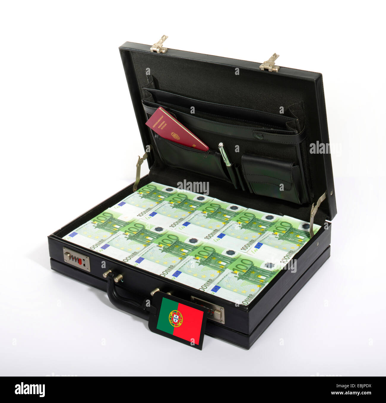 case with 100-Euro-bills, injection of capital for Portugal Stock Photo