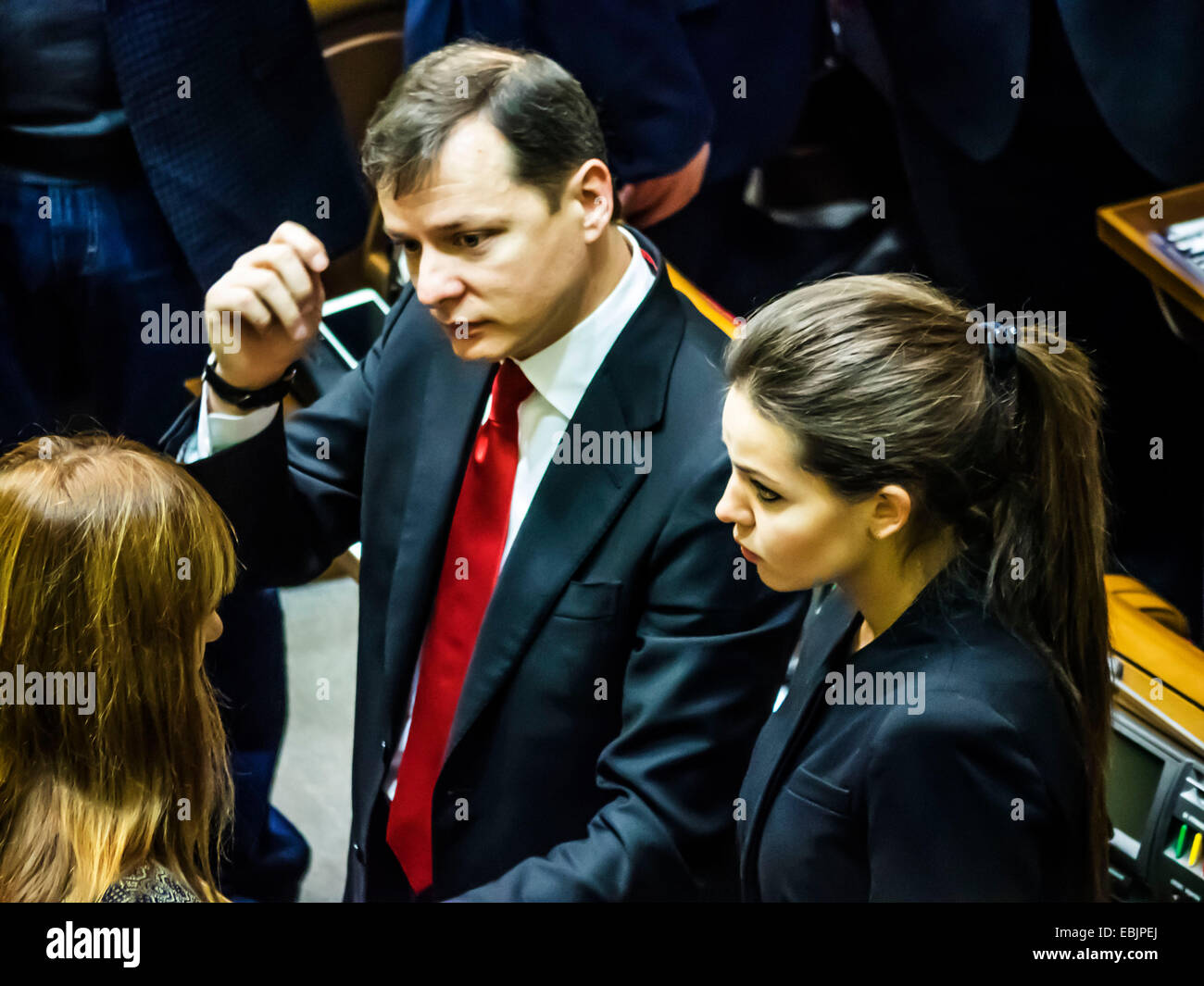 Kiev, Ukraine. 02nd Dec, 2014. The leader of the Radical Party - Oleg Lyashko in the session hall -- Today,  december 2, 2014 in the Verkhovna Rada of the eighth convocation starts first plenary working day. As expected, the MPs approved the management committees of the Verkhovna Rada and to determine the composition of the new Cabinet led by Yatsenyuk. Credit:  Igor Golovnov/Alamy Live News Stock Photo