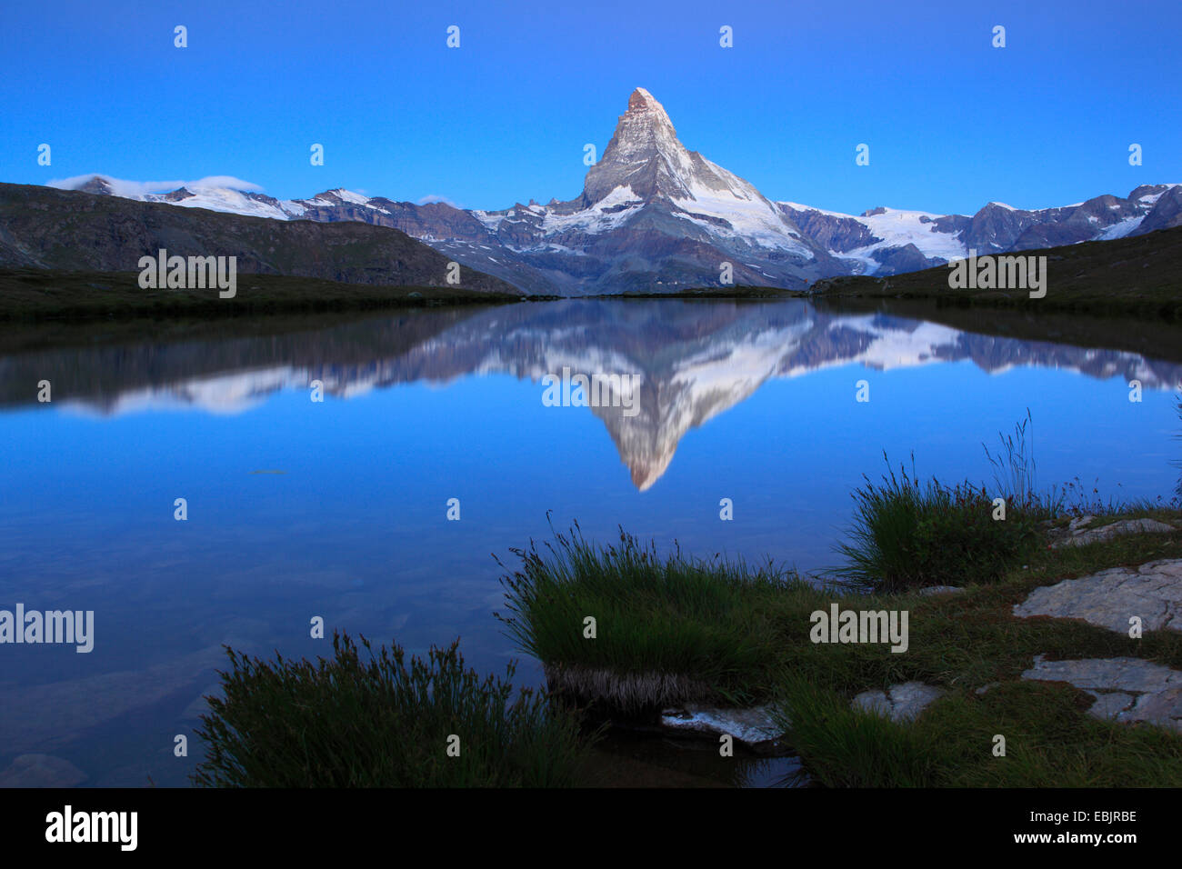 Matterhorn mirroring in lake Stellisee, Switzerland, Valais Stock Photo ...