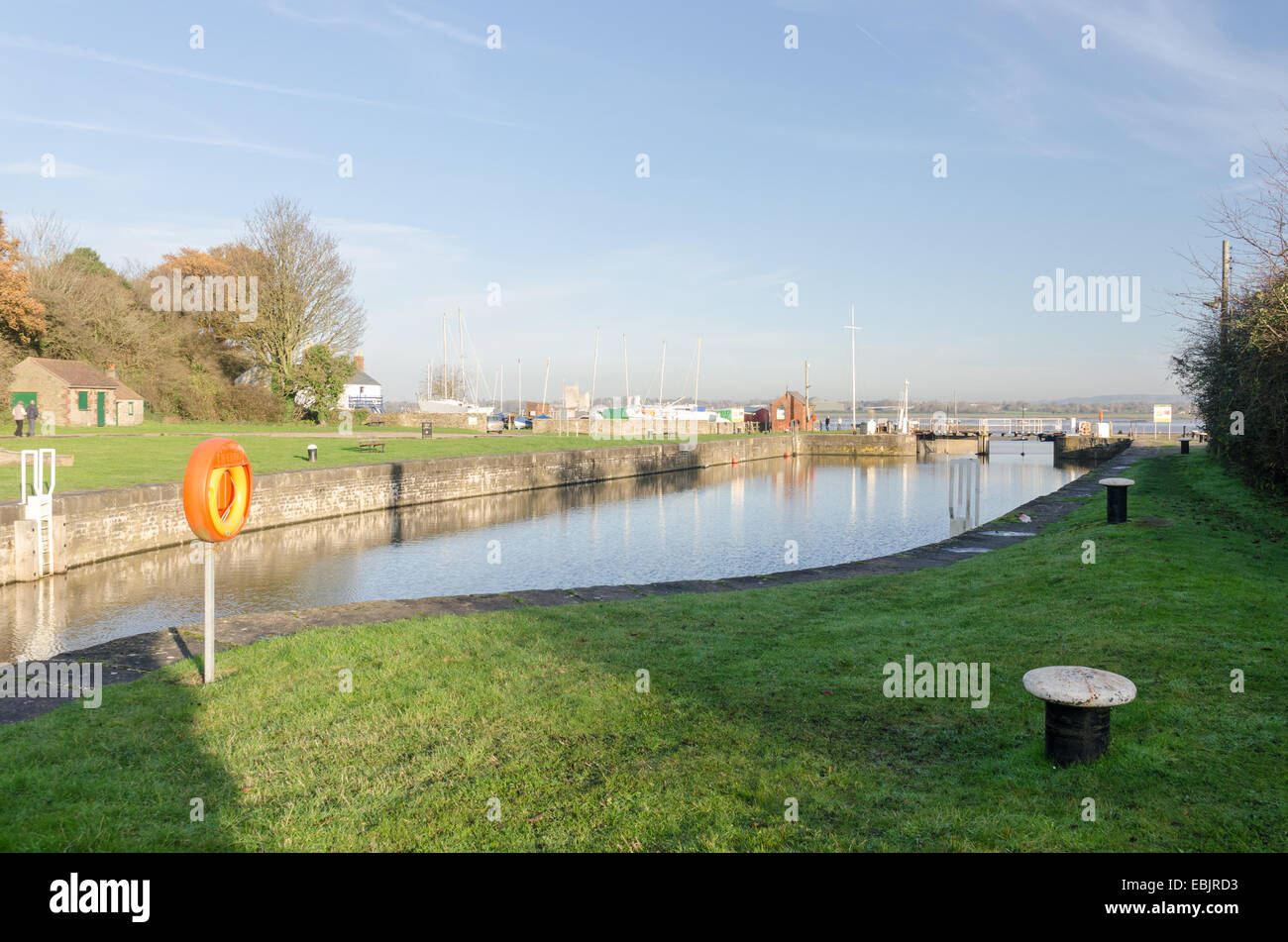 Lydney Canal leading to the Harbour on the West bank of the River Severn in Gloucestershire Stock Photo