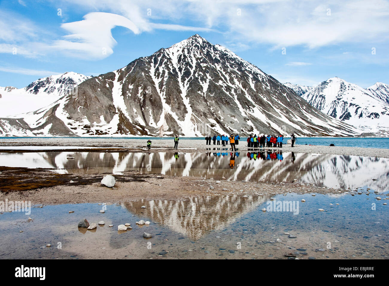 group of tourists at the coast of Spitsbergen, Norway, Svalbard Stock Photo