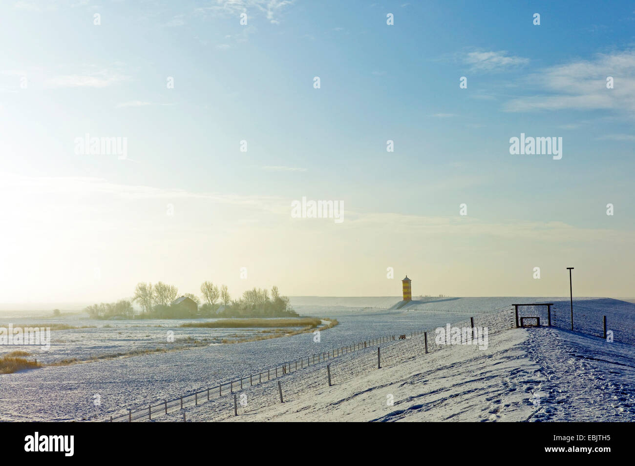 Pilsum lighthouse in winter, Germany, Lower Saxony, East Frisia, Pilsum Stock Photo