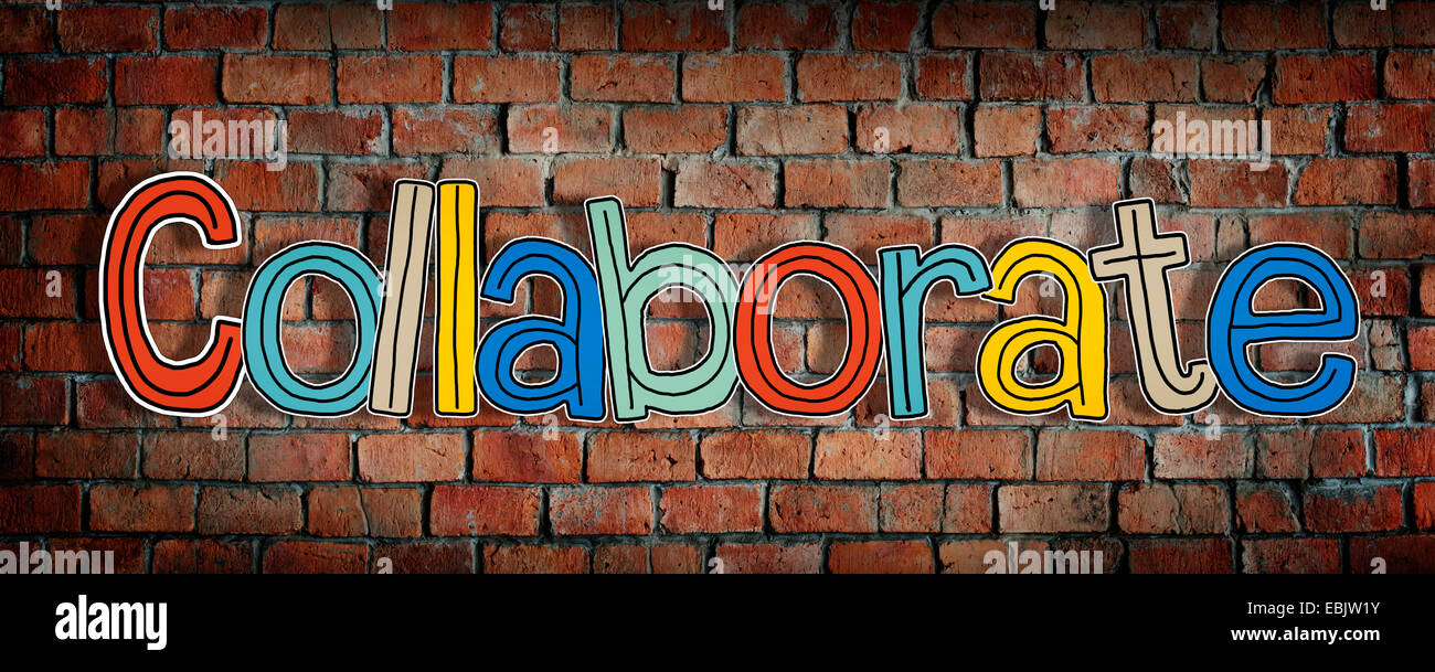 The Word Collaborate on a Brick Wall Background Stock Photo