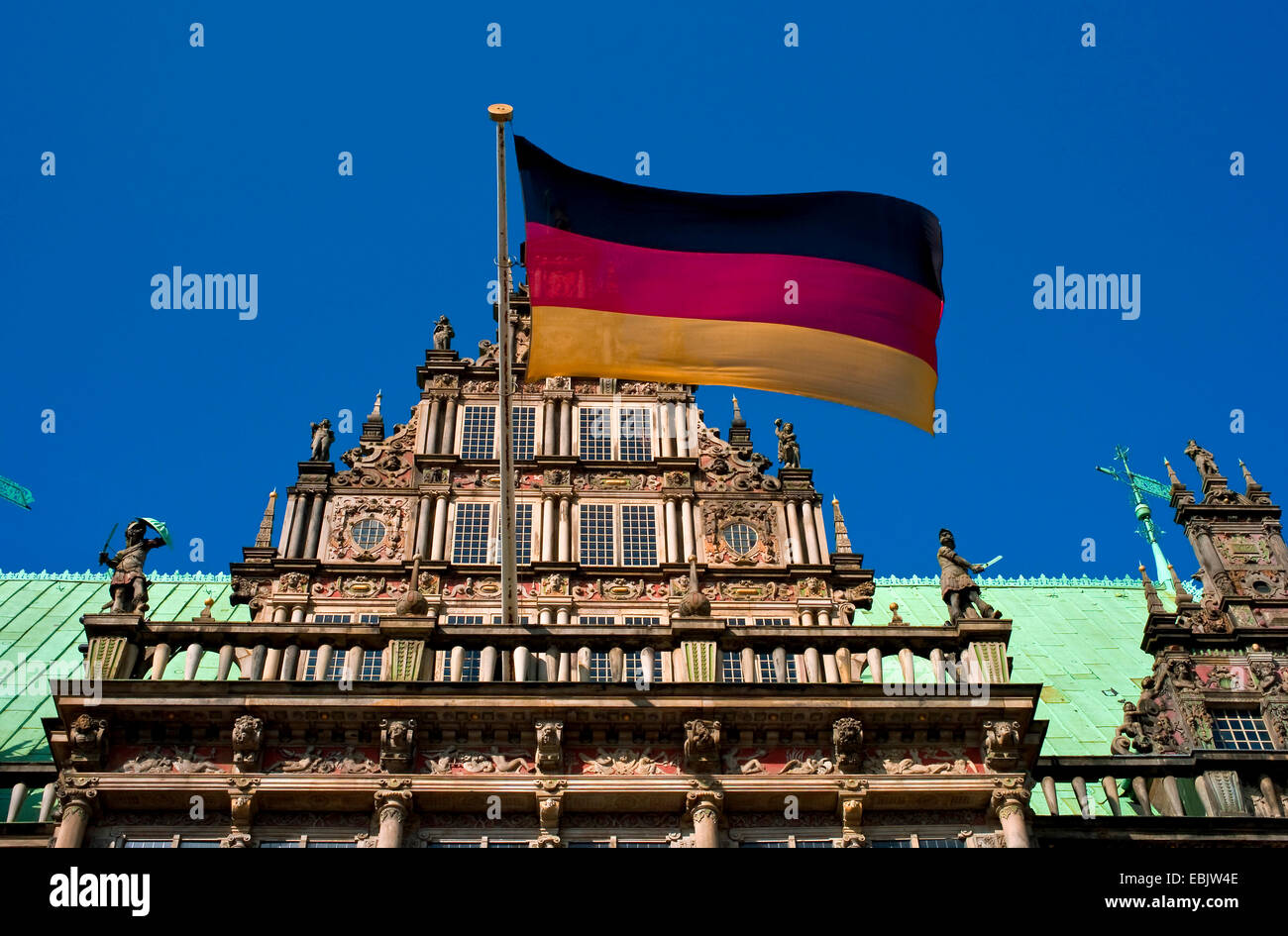 town hall and german flag, Germany, Bremen Stock Photo