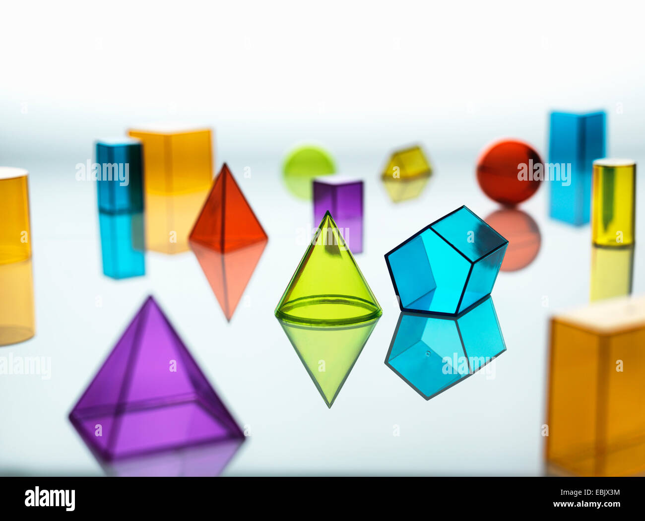 Large group of various multi colored geometric shapes Stock Photo