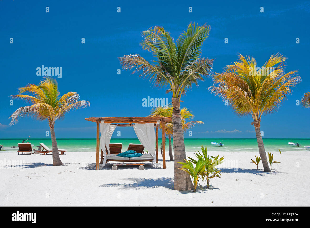 beach bed on palm beach, Mexico Stock Photo Alamy