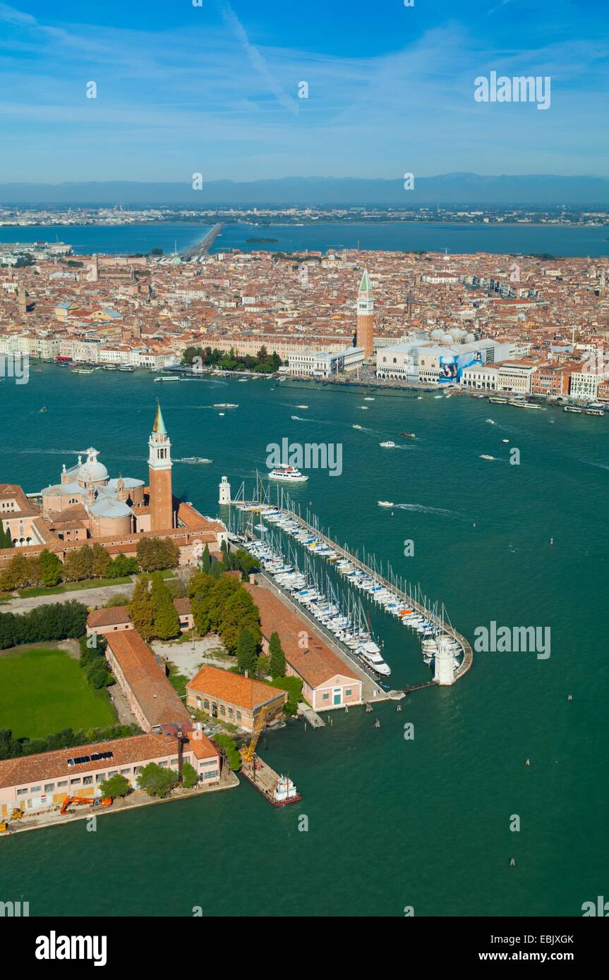 Aerial view of San Giorgio Maggiore and Venice, Italy, Europe Stock Photo