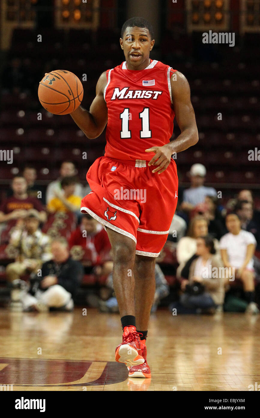December 1, 2014: Marist Red Foxes guard K.J. Lee (11) in action during the  first half of the NCAA basketball game between the Marist Red Foxes and  Boston College Eagles at Conte