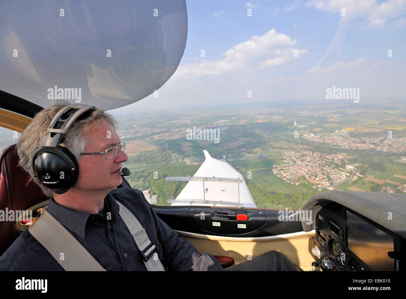 pilot in the glass cockpit of the small aircraft D-ESOA Aquila A210 AT01, Germany Stock Photo