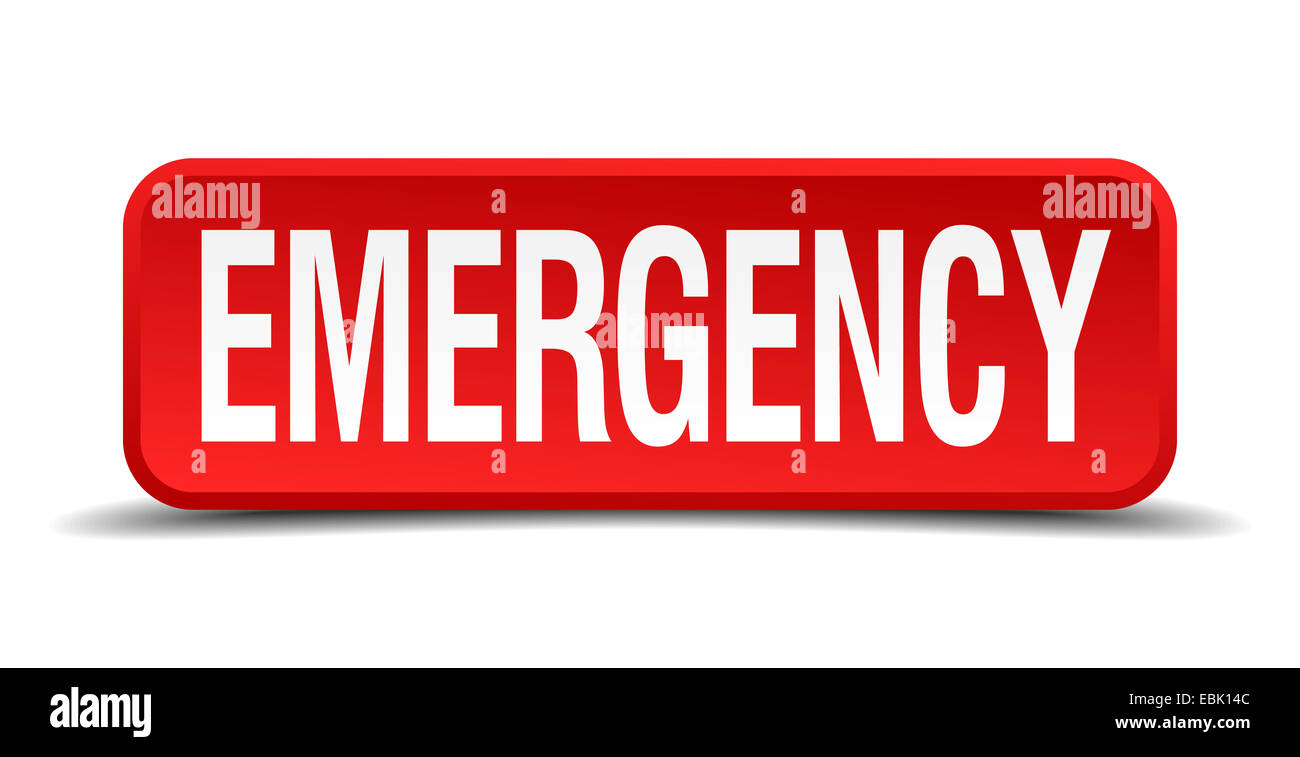 Emergency red 3d square button isolated on white background Stock Photo