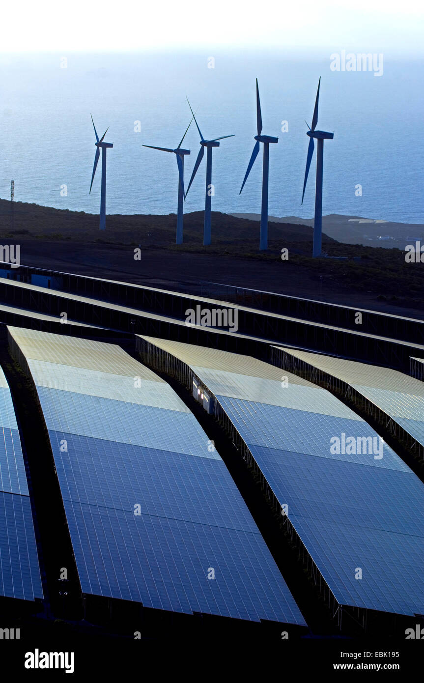 wind energy and solar energy on Tenerife, Canary Islands, Tenerife Stock Photo
