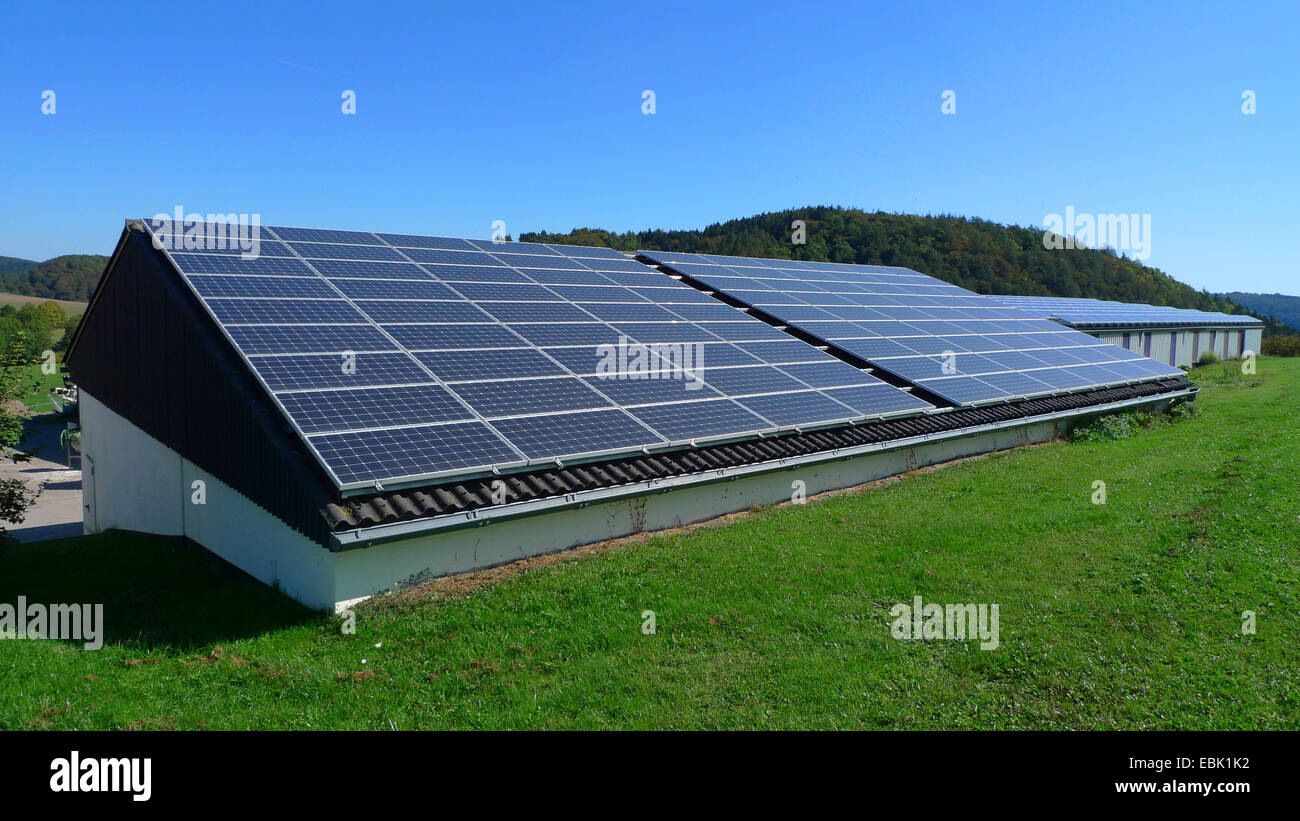 Solar Panels On The Roof Of A Farm Building Germany Stock