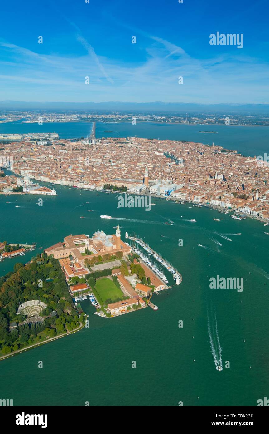 Aerial view of San Giorgio Maggiore and Venice, Italy, Europe Stock Photo