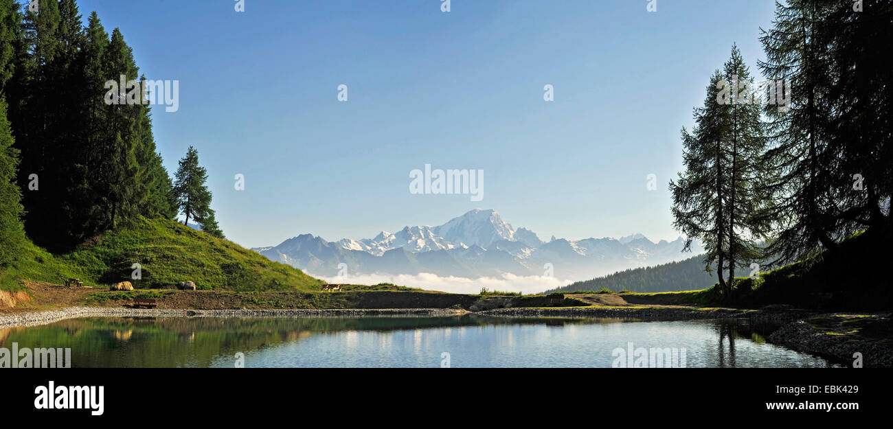 panoramic view from Green lake at Mont Blanc, France, Savoie, Vanoise National Park, La Plagne Stock Photo