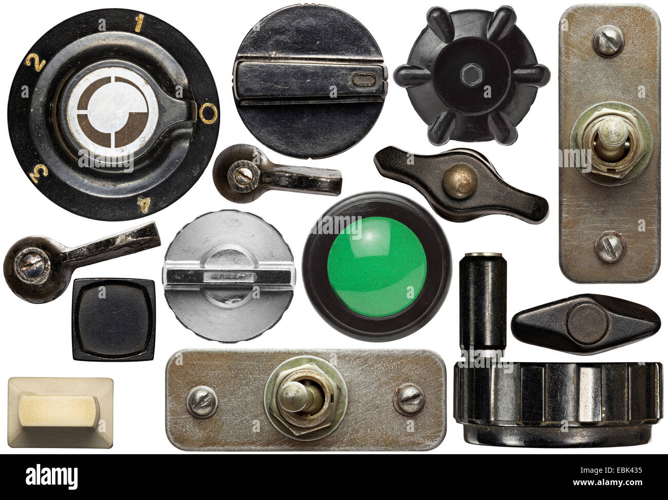 Various old device knobs, handles, buttons,switches Stock Photo Alamy