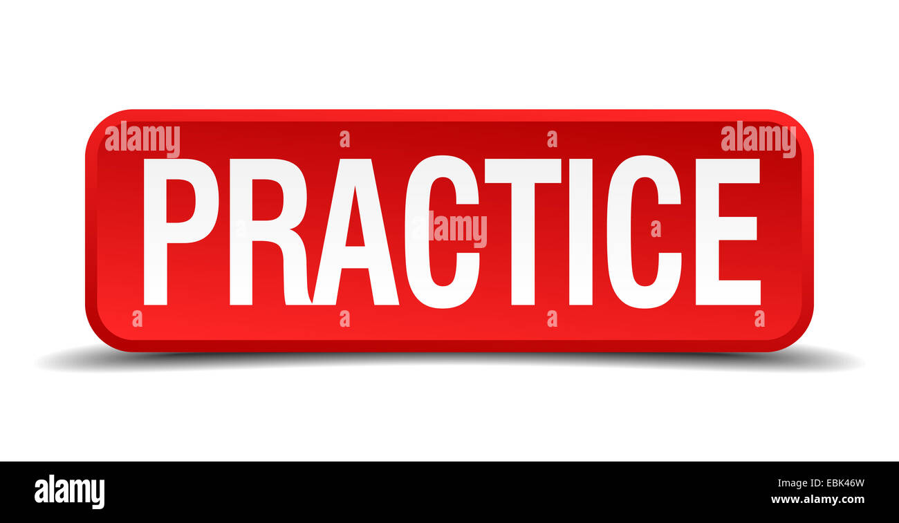Practice red 3d square button isolated on white Stock Photo - Alamy