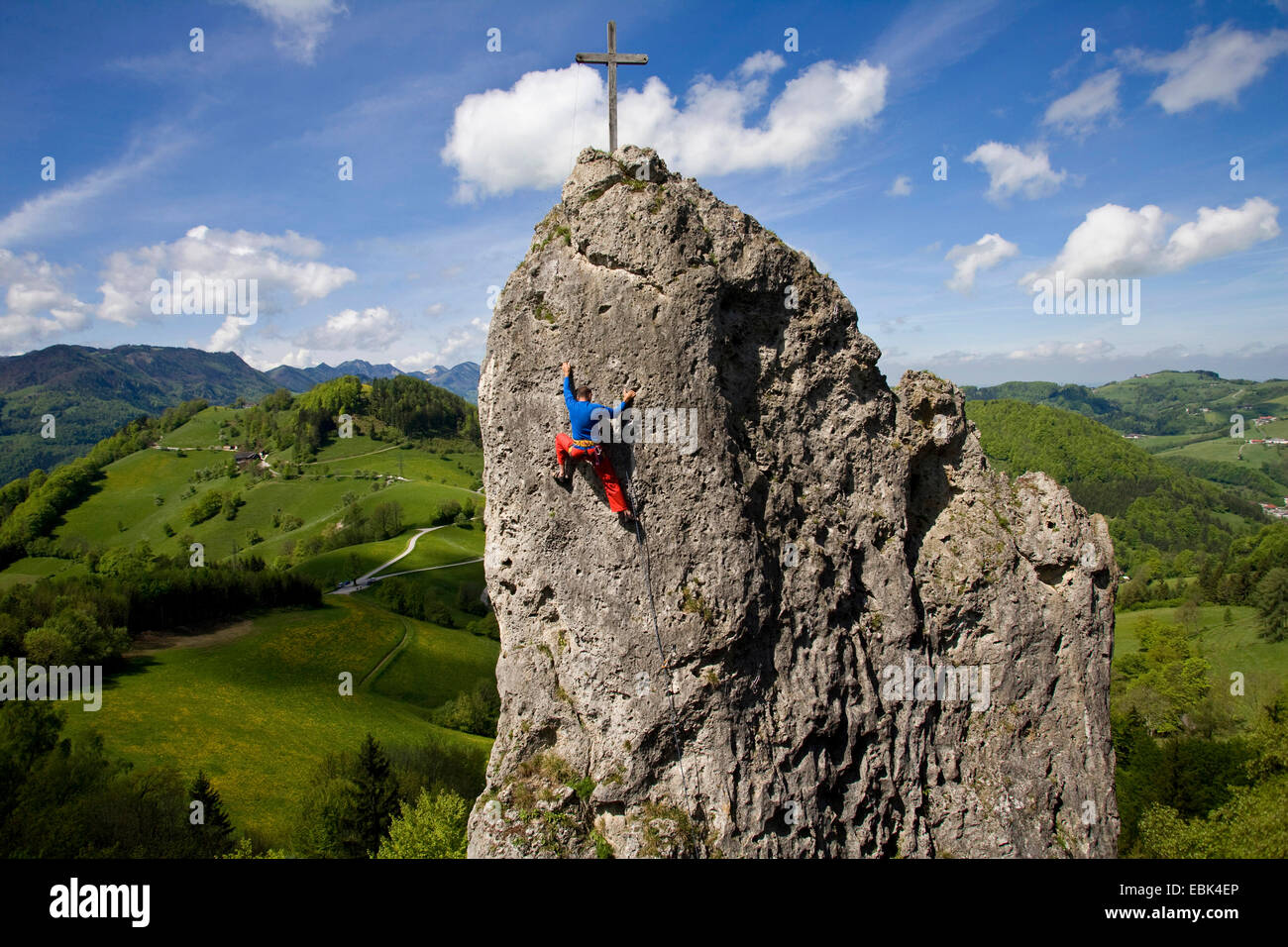 freeclimber at Sauzahn mountain in Ennstal, Austria, Upper Austria Stock Photo