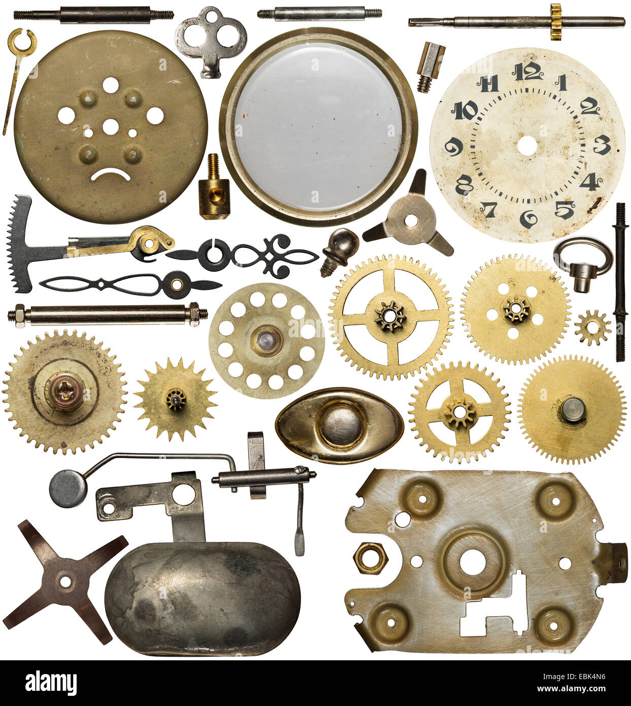 Clockwork spare parts. Metal gear, cogwheels, dial Stock Photo Alamy