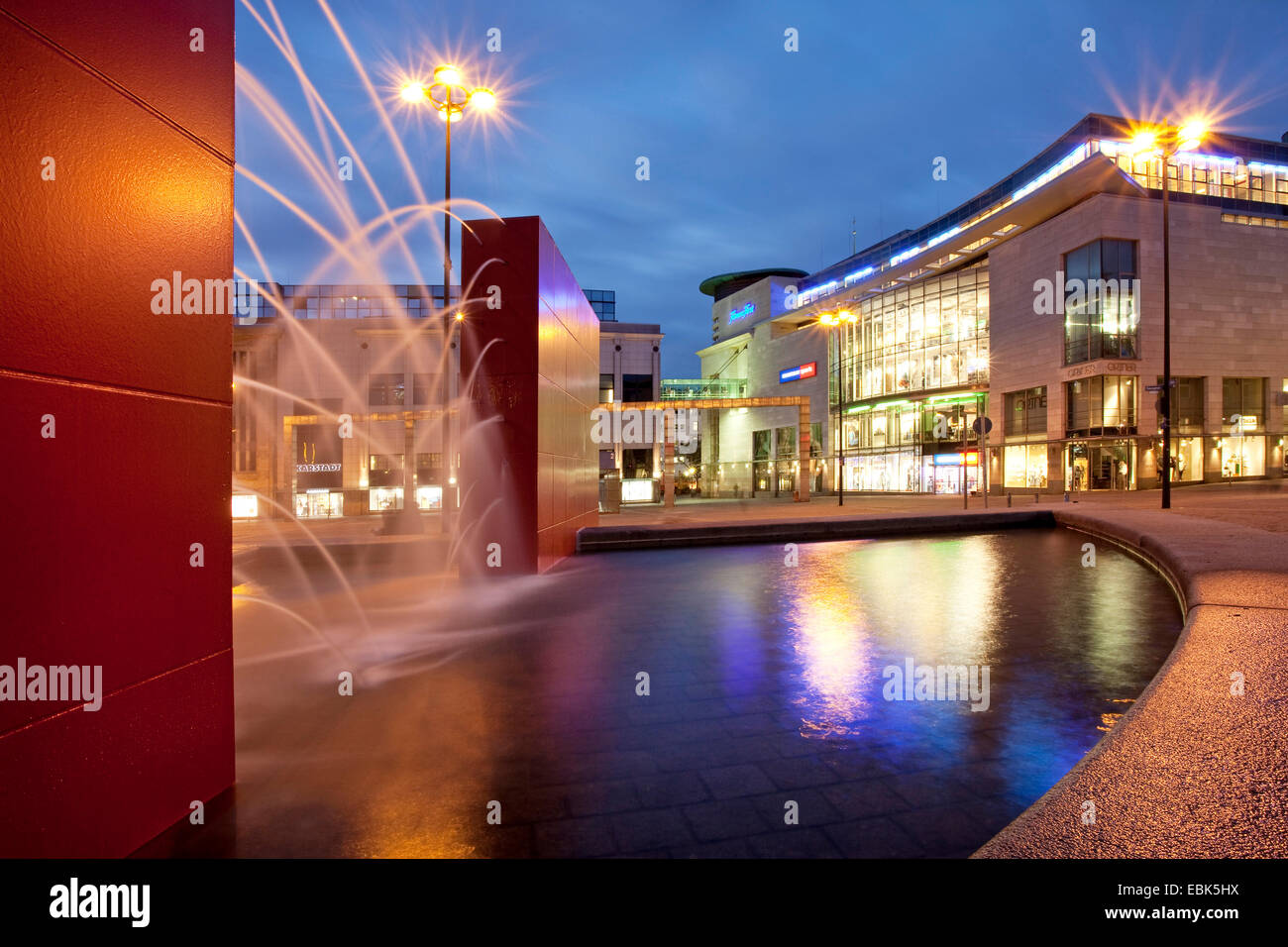 modern fountain at Hansaplatz in twilight, Germany, North Rhine-Westphalia, Ruhr Area, Dortmund Stock Photo